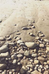 High angle view of stones at beach