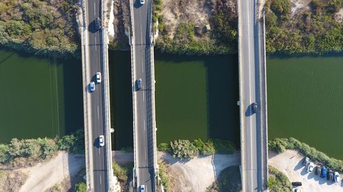 Aerial view of bridges over alexander river