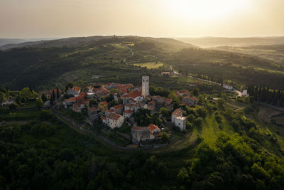 High angle view of townscape against sky