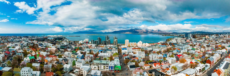 Beautiful aerial view of reykjavik, iceland. sunny day