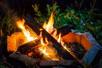 Bonfire, night, grass on a background