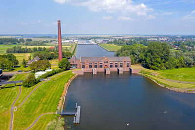 Aerial from the medieval wouda pumping station near lemmer in the netherlands