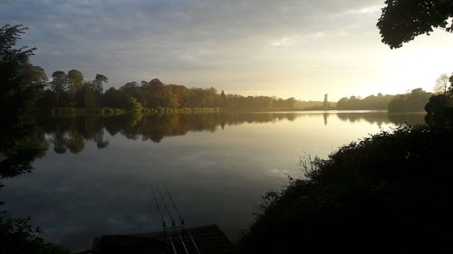 Scenic view of lake against sky during sunset