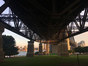 View of bridge over river in city