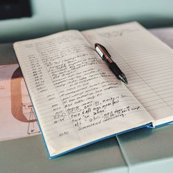 High angle view of pen on table