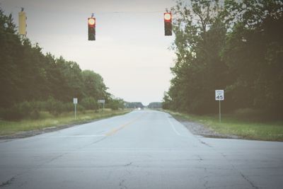 Road sign by trees