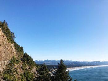 Scenic view of sea against clear blue sky