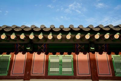 Low angle view of roof of building against sky