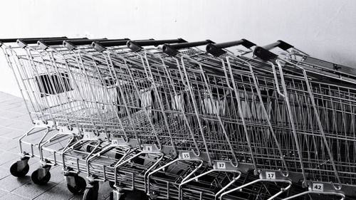 Close-up of shopping carts in row
