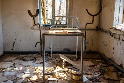 Broken window in abandoned building