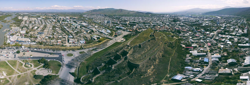 High angle view of townscape against sky in city