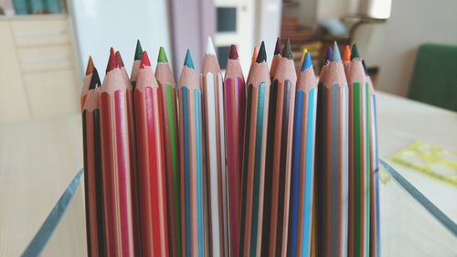 Close-up of colored pencils at home
