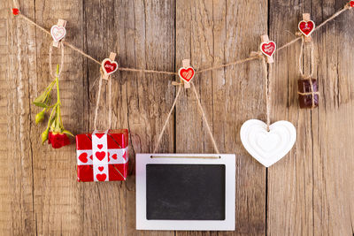 Directly above shot of heart shape decoration on table