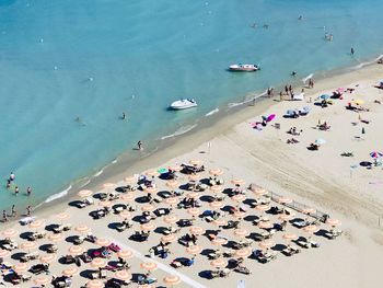 High angle view of parasol on beach