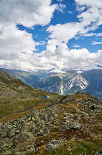 Scenic view of snowcapped mountains against sky