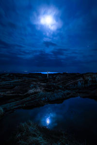 Scenic view of sea against sky at night