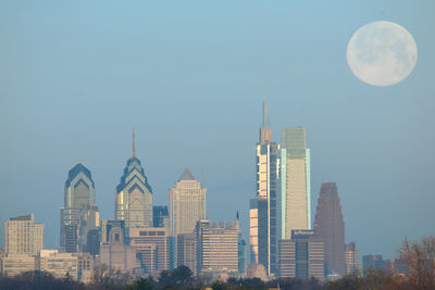 View of modern buildings against clear sky