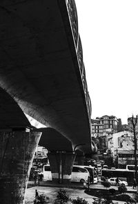 View of bridge in city against clear sky