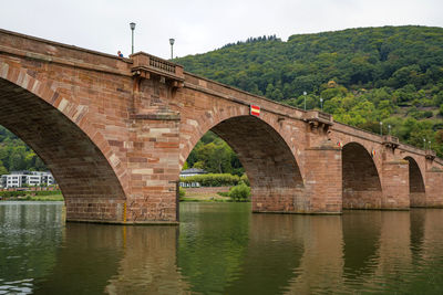 Arch bridge over river against sky