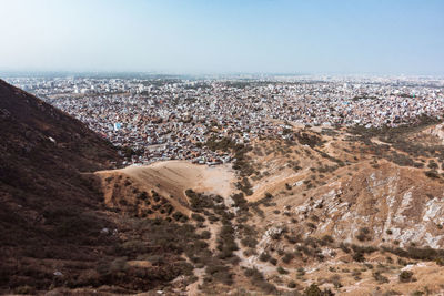 High angle view of cityscape against sky