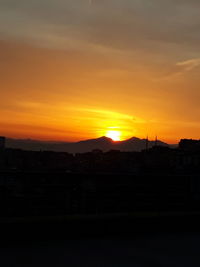 Silhouette of buildings at sunset