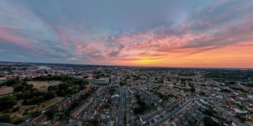 An aerial photo of ipswich, suffolk, uk at sunset