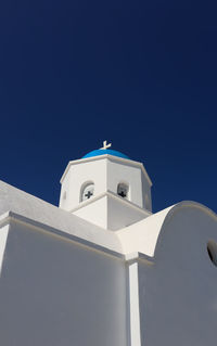 Low angle view of building against clear blue sky