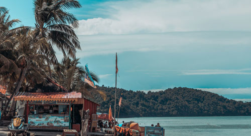 Palm trees on beach against sky