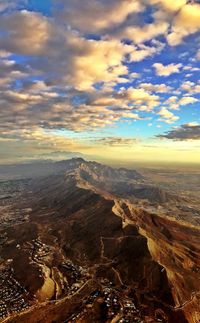 Aerial view of landscape against cloudy sky