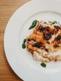 High angle view of food served in plate