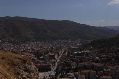 High angle view of townscape against sky