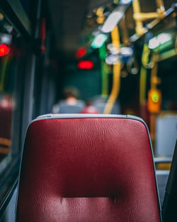 Close-up of empty seats in bus