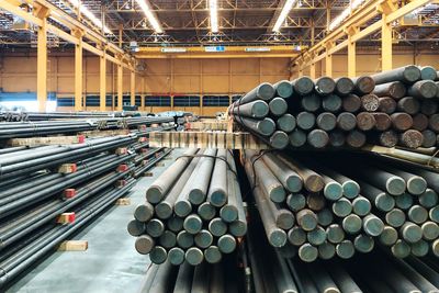 Stack of poles in factory