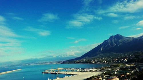 Scenic view of sea against blue sky