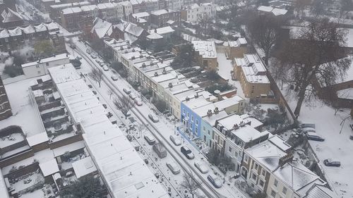 High angle view of cityscape in winter