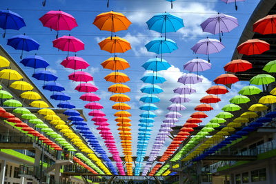 Low angle view of colorful hanging lights