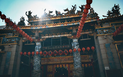 Low angle view of temple against building