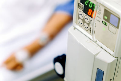 Close-up of medical equipment in hospital