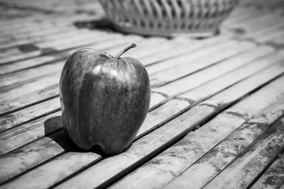 High angle view of fruits in basket on table