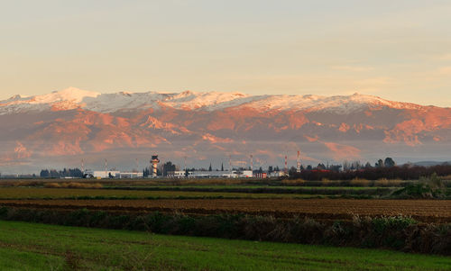 Scenic view of field against sky during sunset