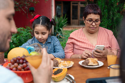 Family having breakfast at home