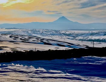 Scenic view of snowcapped mountains against sky