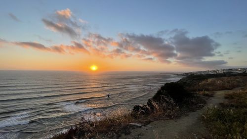 Scenic view of sea against sky during sunset