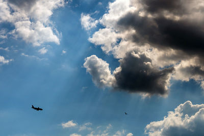 Low angle view of airplane flying in sky