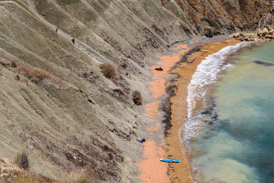 High angle view of sand on shore