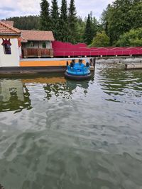 Boat moored in lake