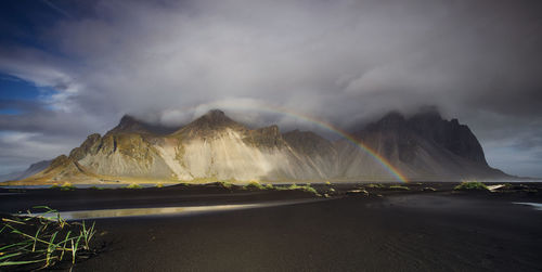 Scenic view of mountains against cloudy sky