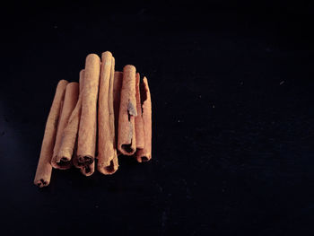 High angle view of food on table against black background