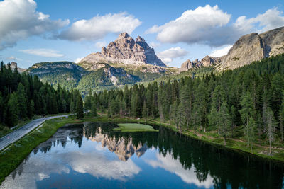 Panoramic view of lake and mountains against sky