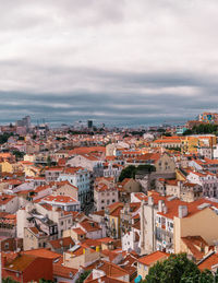 High angle shot of townscape against sky